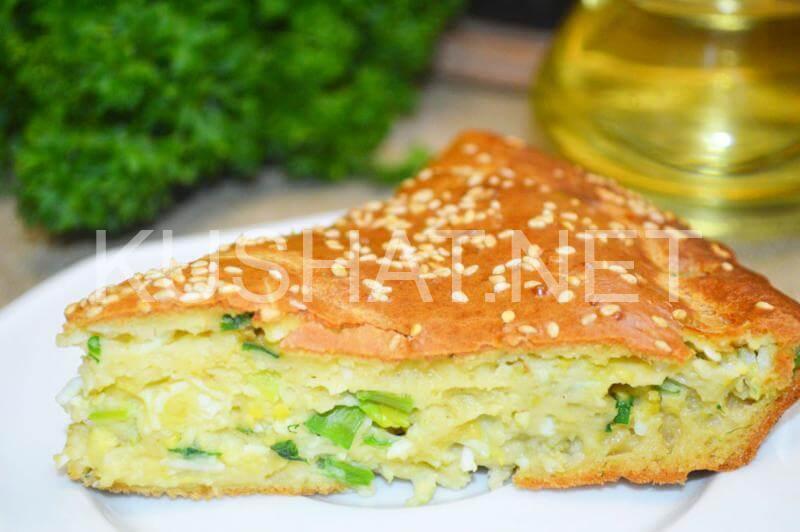 Быстрый заливной пирог с зеленым луком и яйцом. Пошаговый рецепт с фото