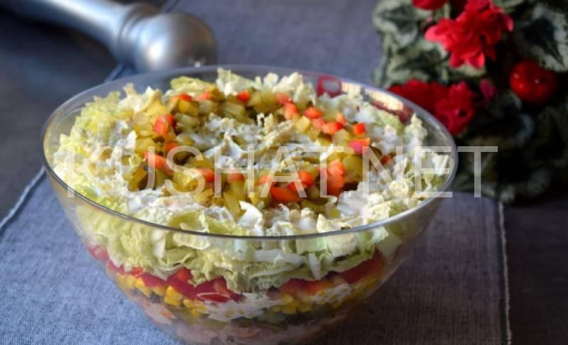 4_слоеный салат из курицы гирос с маринованными огурцами и перцем