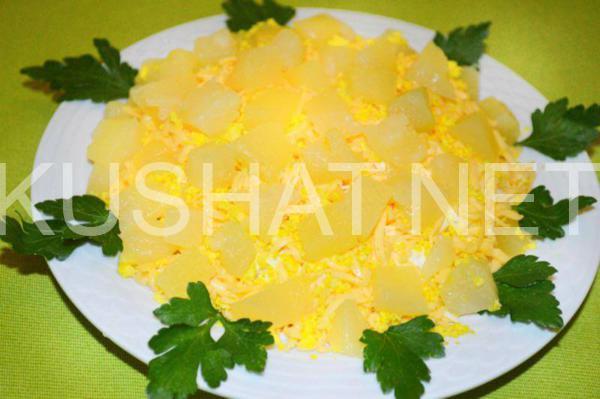 10_слоеный салат с крабовыми палочками и ананасами