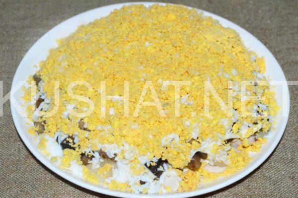 14_салат Подсолнух с чипсами, курицей и грибами