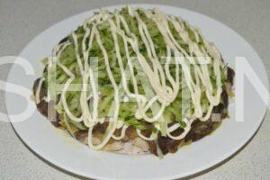 14_слоеный салат со свининой и грибами