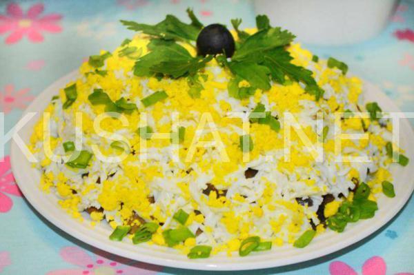 17_слоеный салат с грибами и ветчиной