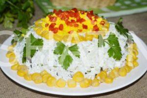 19_слоеный салат со свининой и грибами