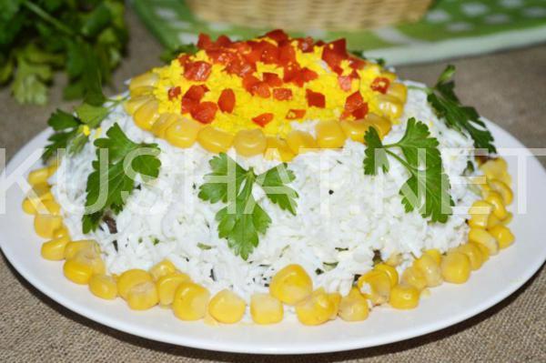 19_слоеный салат со свининой и грибами