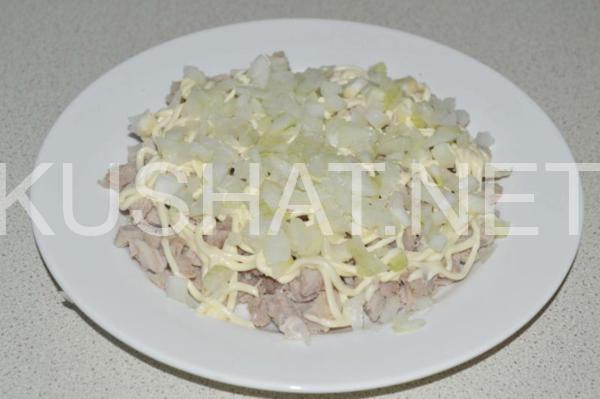 7_слоеный салат со свининой и грибами