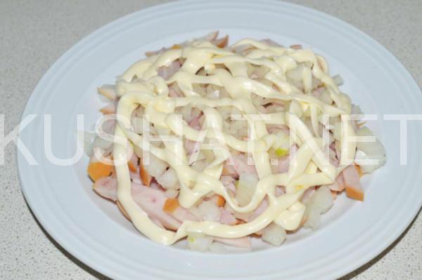 8_слоеный салат с грибами и ветчиной